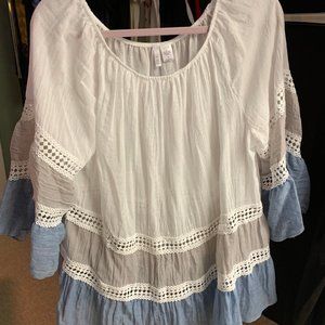 Tri tone crepe blouse